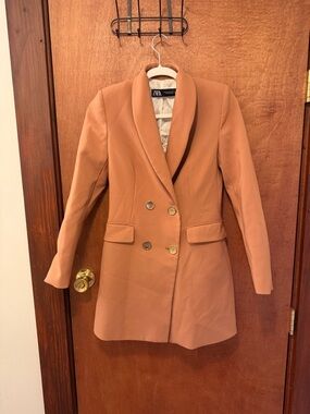 ZARA Double-Breasted Blazer Jacket in Peach